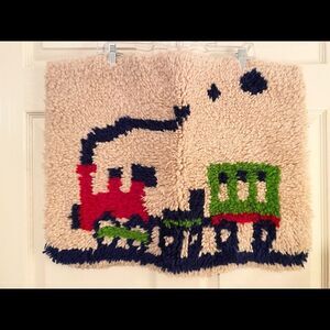 Vintage latch hook train wall hanging rug